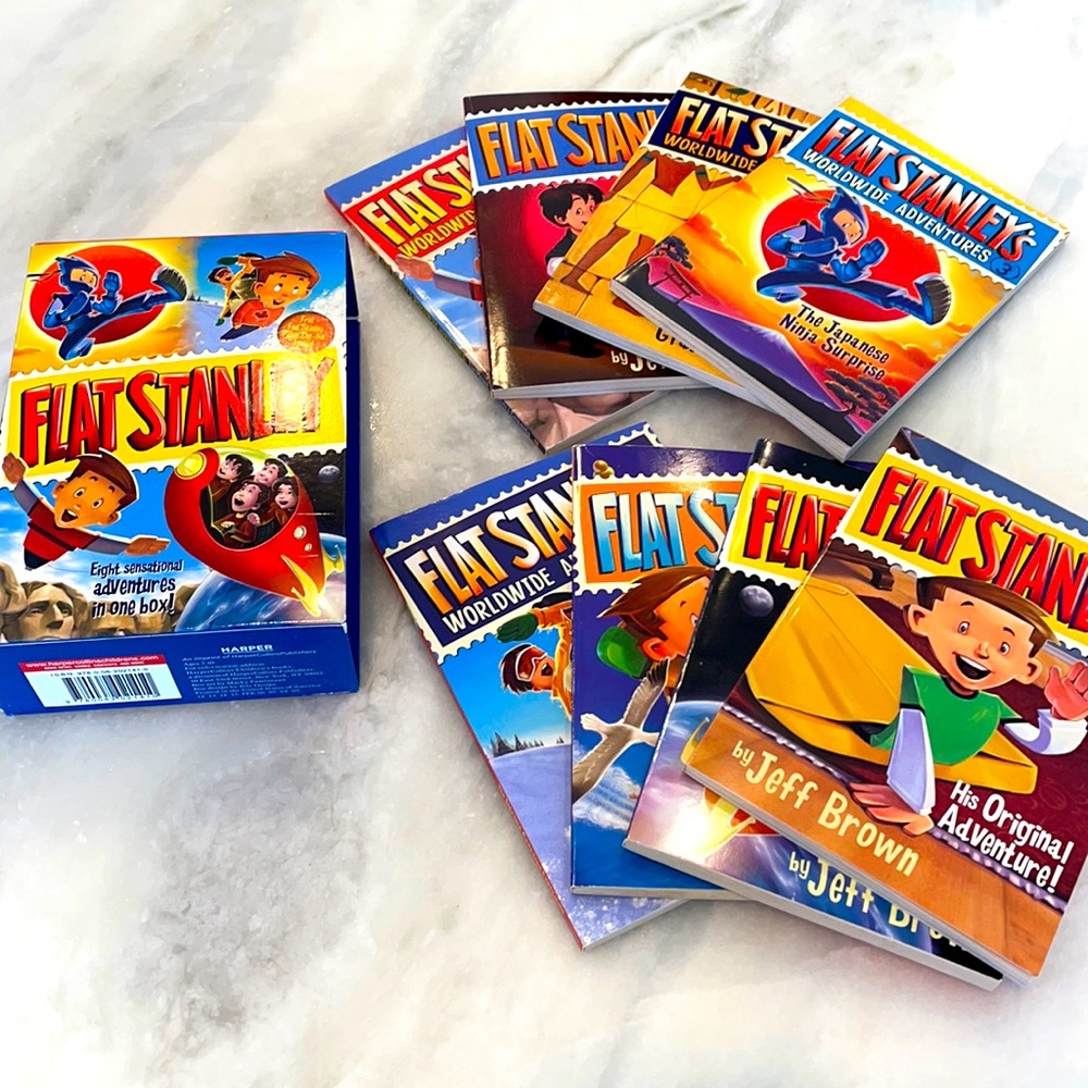 Children’s paper back 8 book box set. Flat Stanley Worldwide adventures.